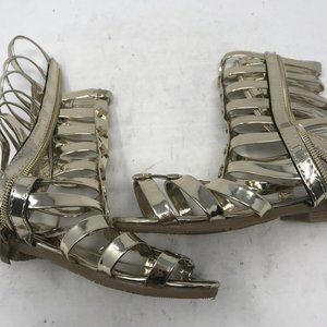 Linglimiqi Woman's High Top Gladiator Sandals Side Zip Size 11 Gold or Black